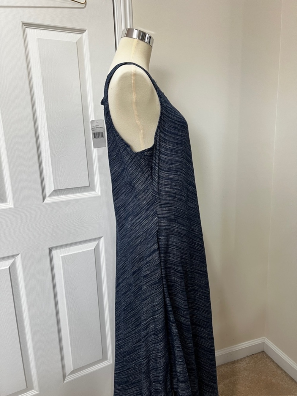 Linen Blend Hanky Hem Blue Heathered Sleeveless Midi Dress Size XL - Picture 10 of 14